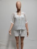 Casual Hollow Out Tie Up Three Shorts Set QXTF-5101