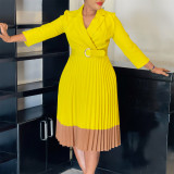 Plus Size Color Block Press Pleated Midi Dress GMLF-3318