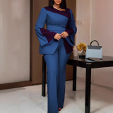 Plus Size Long Sleeve Contrast Color Pants Suit NY-3500