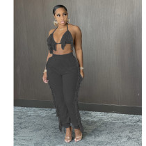 Solid Color Sexy Tassel Backless Pants Suit GCNF-0134