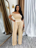 One Shoulder Sexy Sport Short Sleeve Pants Suit SFY-638