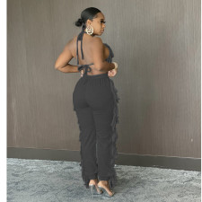 Solid Color Sexy Tassel Backless Pants Suit GCNF-0134