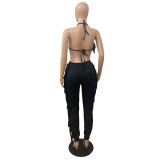 Solid Color Sexy Tassel Backless Pants Suit GCNF-0134