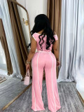 One Shoulder Sexy Sport Short Sleeve Pants Suit SFY-638