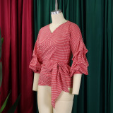 Plus Size V-neck Bubble Sleeve Big Bow Blouse GMLF-3319