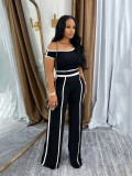 One Shoulder Sexy Sport Short Sleeve Pants Suit SFY-638