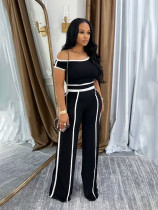 One Shoulder Sexy Sport Short Sleeve Pants Suit SFY-638