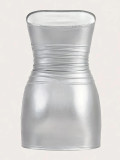 Sexy Off Shoulder Pleated Tube Top Dress GFMA-25061