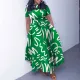 Plus Size Print Tie Up Short Sleeve Maxi Dress GMLF-3323