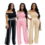 One Shoulder Sexy Sport Short Sleeve Pants Suit SFY-638
