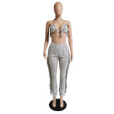 Solid Color Sexy Tassel Backless Pants Suit GCNF-0134