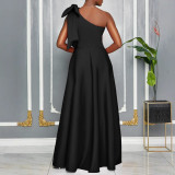 Plus Size Slash Shoulder Big Bow Maxi Dress GMLF-3322