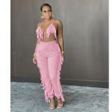 Solid Color Sexy Tassel Backless Pants Suit GCNF-0134