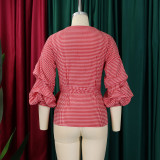 Plus Size V-neck Bubble Sleeve Big Bow Blouse GMLF-3319