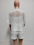 Casual Hollow Out Tie Up Three Shorts Set QXTF-5101