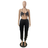 Solid Color Sexy Tassel Backless Pants Suit GCNF-0134