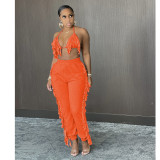 Solid Color Sexy Tassel Backless Pants Suit GCNF-0134