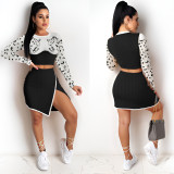 Long Sleeve Print Crop Tops Skirt 2 Piece Set FSXF-752