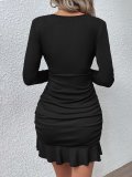 V Neck Pleated Ruffles Midi Dress GWDS-250103