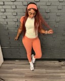 Casual Color Block Yoga Spor Short Sleeve Pants Suit MEM-88628