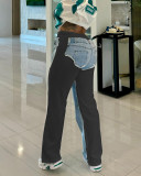 Denim Print Contrast Color Casual Pants QXLB-10117