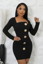 Solid Color Long Sleeve Mini Dress GFTF-8808