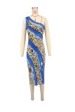 Single Shoulder Print Leopard Print Maxi Dress XHXF-440