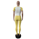 Casual Color Block Yoga Spor Short Sleeve Pants Suit MEM-88628