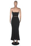 Solid Color Wrap Chest Long Skirt 2 Piece Set MZ-2890