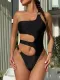 Sexy Single Shoulder Solid One Piece Swimsuit CASF-6744