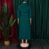 Plus Size V Neck Press Pleated Midi Dress GCZF-8622