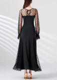 Polka Dot Lace Patchwork Long Sleeve Maxi Dress GWDS-241208