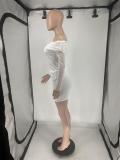 Mesh One Shoulder Long Sleeve Pleated Skirt Suit QXLB-10118