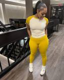 Casual Color Block Yoga Spor Short Sleeve Pants Suit MEM-88628