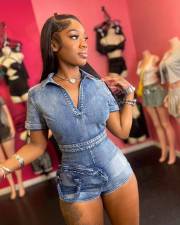 Short Sleeve Washed Denim Romper MEM-88626