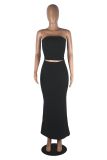 Solid Color Wrap Chest Long Skirt 2 Piece Set MZ-2890