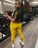 Casual Color Block Yoga Spor Short Sleeve Pants Suit MEM-88628