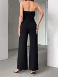 Black White Color Block Halterneck Jumpsuit GWDS-241212