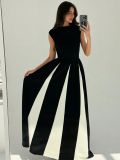Contrast Color Patchwork Sleeveless Maxi Dress GWDS-250102