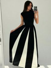 Contrast Color Patchwork Sleeveless Maxi Dress GWDS-250102
