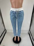 Denim Print Contrast Color Casual Pants QXLB-10117