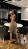 Sexy Wrap Chest Pleated Pants Solid Suit YS-2501