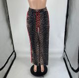 Leopard Print Patchwork Stripe Pants QXLB-10115