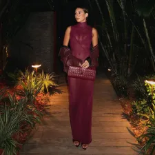 Solid Mesh See Through Sleeveless Maxi Dress XEF-K24D61325