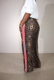 Leopard Print Patchwork Stripe Pants QXLB-10115