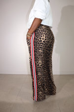 Leopard Print Patchwork Stripe Pants QXLB-10115