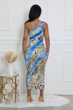 Single Shoulder Print Leopard Print Maxi Dress XHXF-440