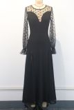 Polka Dot Lace Patchwork Long Sleeve Maxi Dress GWDS-241208