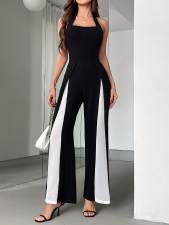 Black White Color Block Halterneck Jumpsuit GWDS-241212