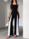 Black White Color Block Halterneck Jumpsuit GWDS-241212